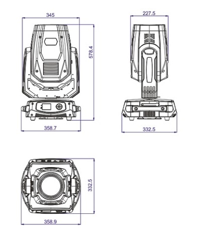 Вращающийся прожектор "голова" на газоразрядной лампе Anzhee PRO HR350-BSW